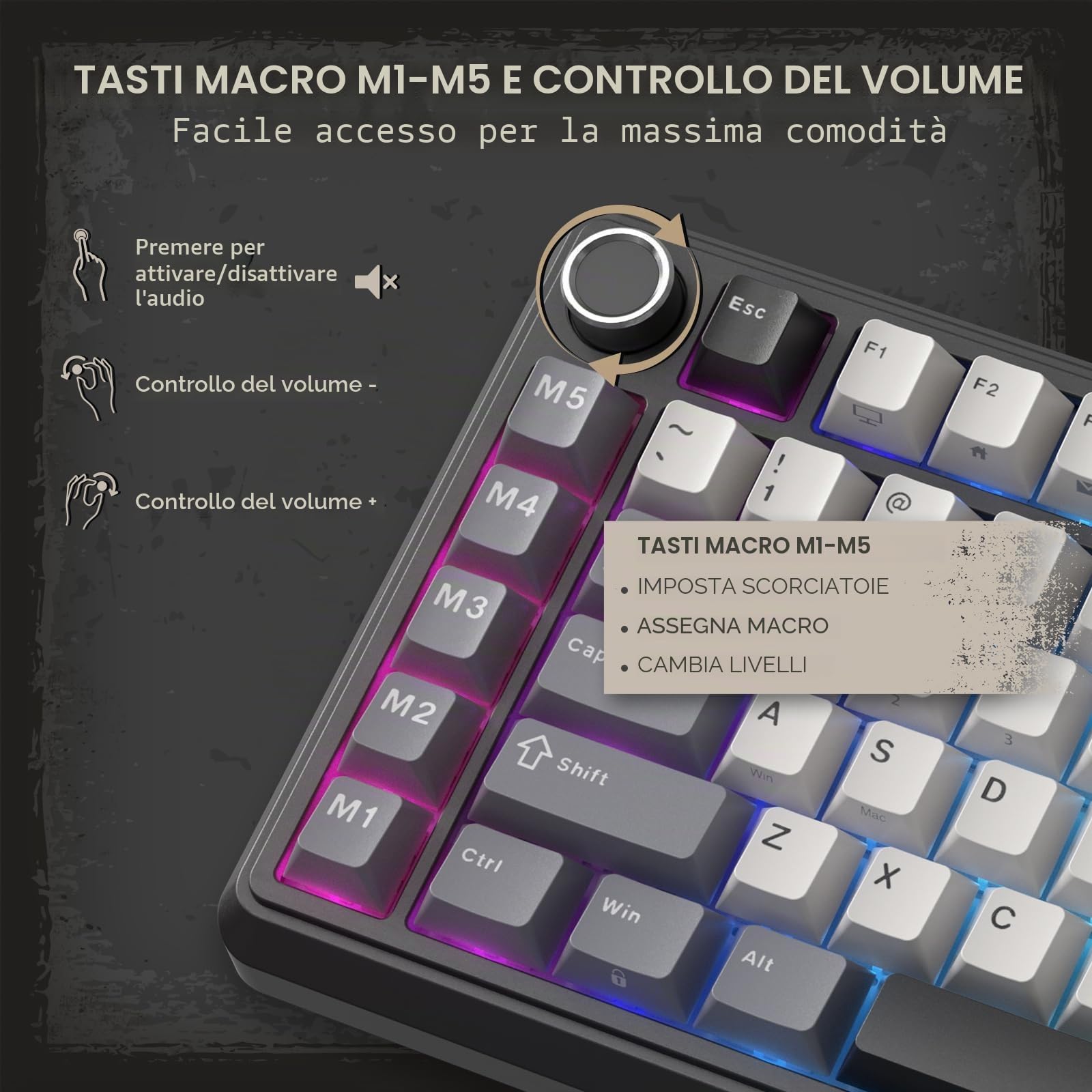 RK ROYAL KLUDGE Tastiera meccanica da gioco RGB con guarnizione wireless L75 w/manopola | Massive 8000mAh PBT Tastiera Meccanica w/Macro Tasti & Targhetta Touchable, Hot-Swap 75% TKL Wireless Keyboard BT/2.4G/USB-C
