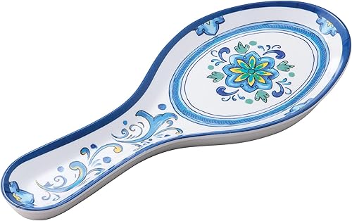 UP ware - Soporte para cuchara de melamina floral azul, soporte para cuchara de cocina para estufa, encimera de cocina y mesa de comedor, 9.625