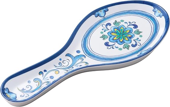UPware Blue Floral Melamine Spoon Rest, Cooking Spoon Holder for Stove Top, Kitchen Counter, and Dining Table, 9.625 Inch, Blue