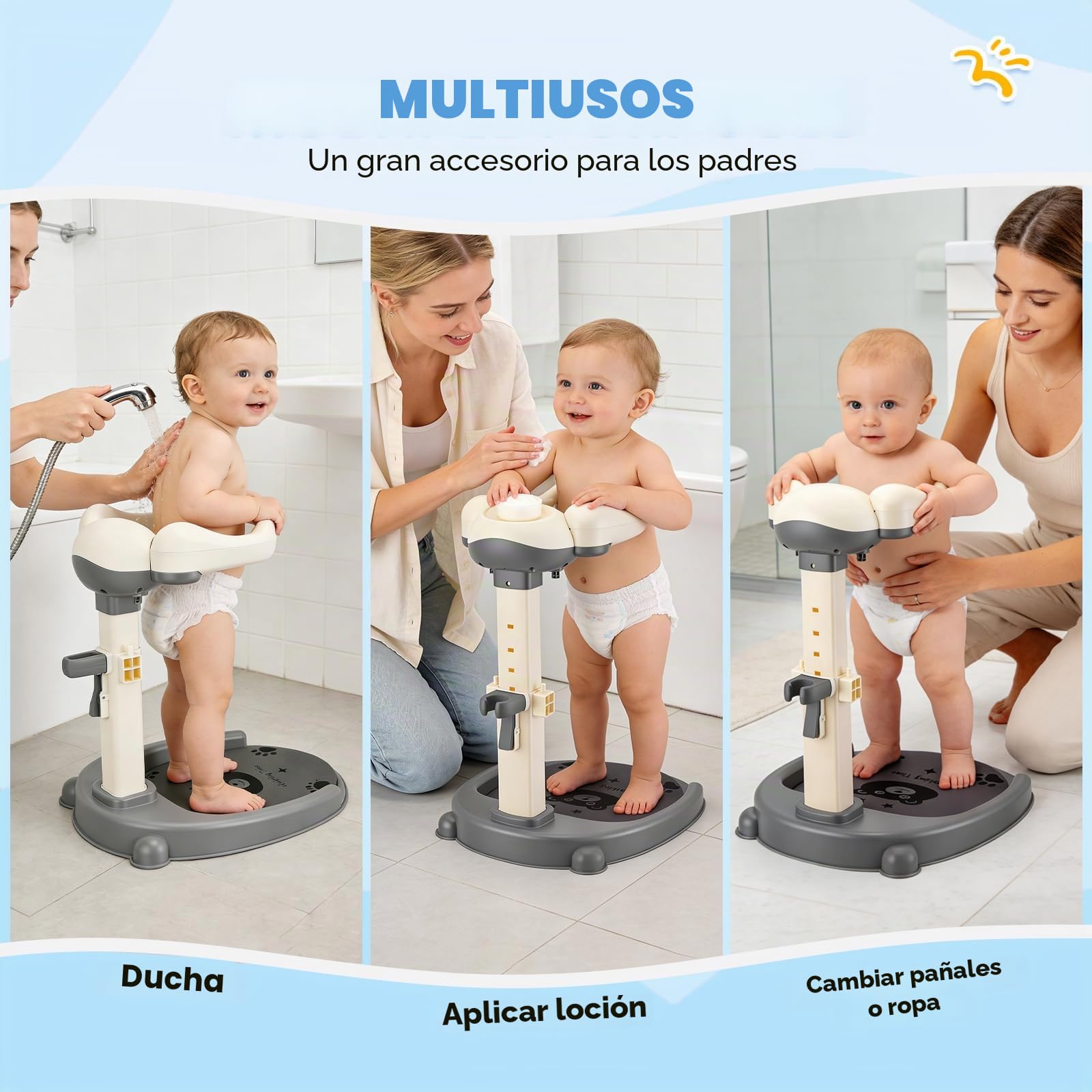 Soporte Ducha Bebé Regulable, Altura 40-57 cm Antideslizante | ABS sin BPA, 8 niveles de altura, reposabrazos regulables, soporte ducha, para bebés de 6-36 meses