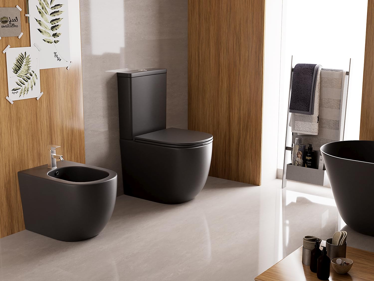 Pack Inodoro Génova Compacto Color Negro Mate | Medidas 82,5 cm Alto x 62 cm Fondo x 39 cm Ancho