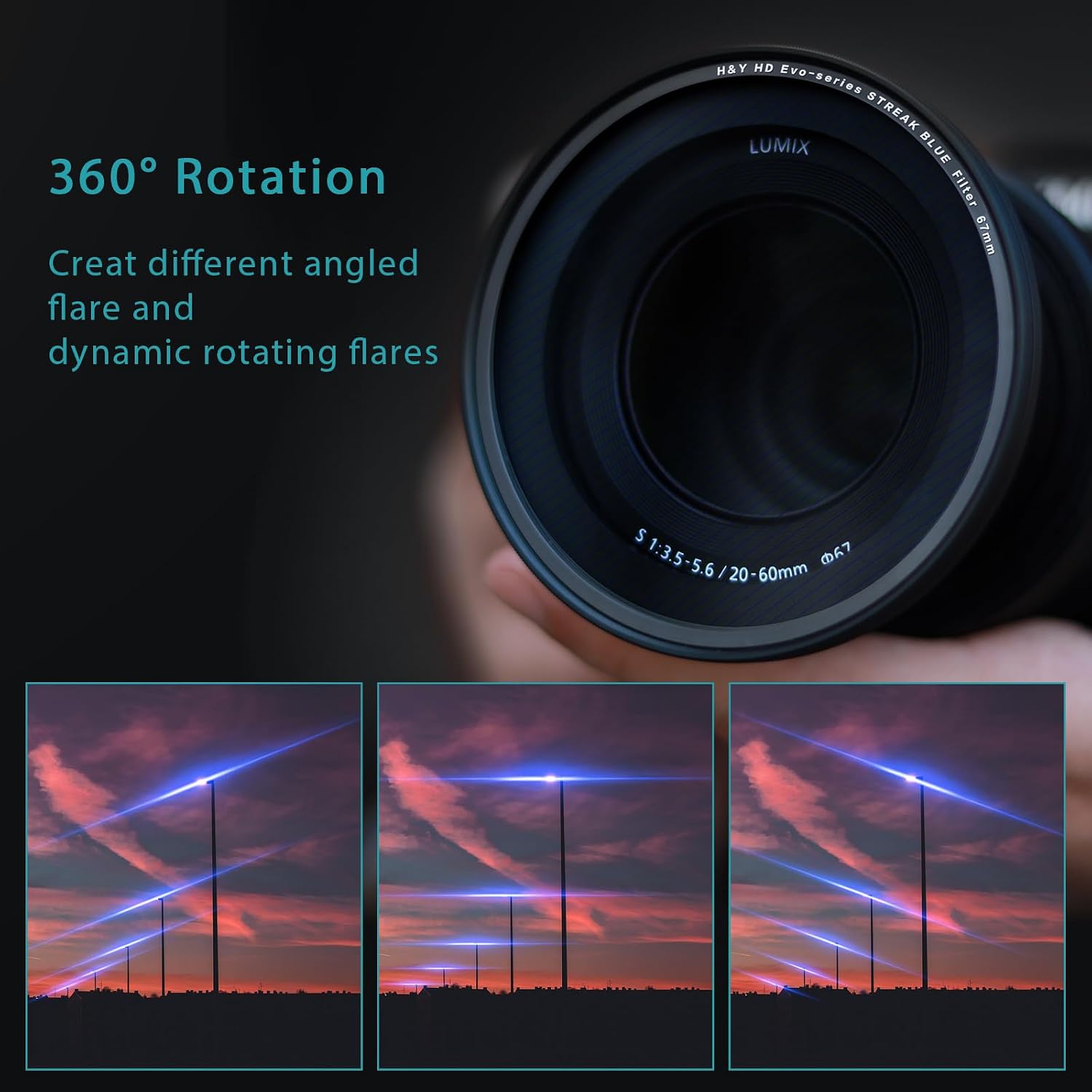 H&Y EVO Blue Streak Filter, 95mm Cinematic Flare Filter with Double-Mount Magnetic & Screw-in 2-in-1, Blue Flare Anamorphic Effect for Video