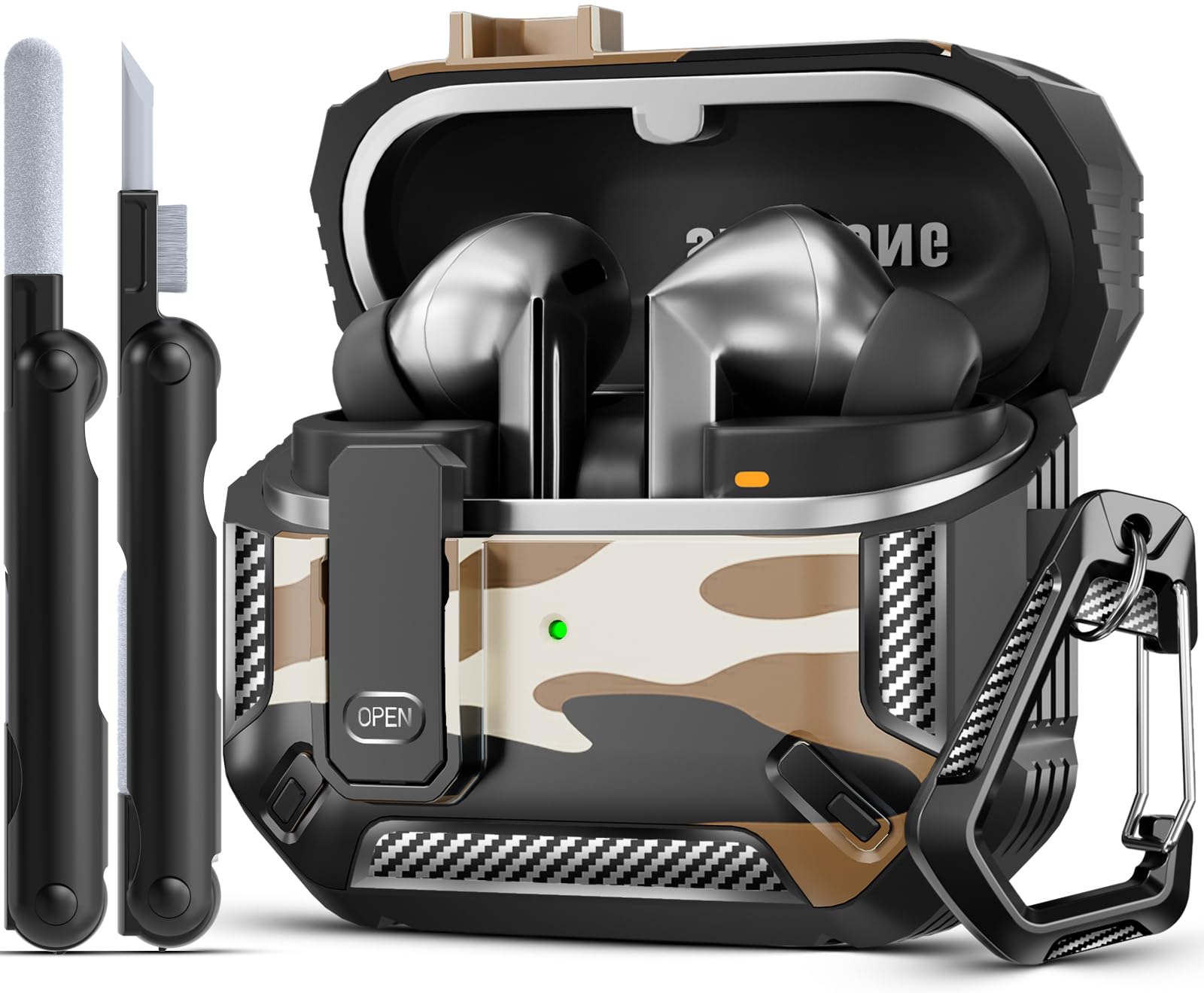 MCTOPZO Lock Fit Designed for Samsung Galaxy Buds3 FE (2025) / Buds3 Pro (2024) / Buds 3 Case (2024),with Cleaning kit Full Body Shockproof Carbon