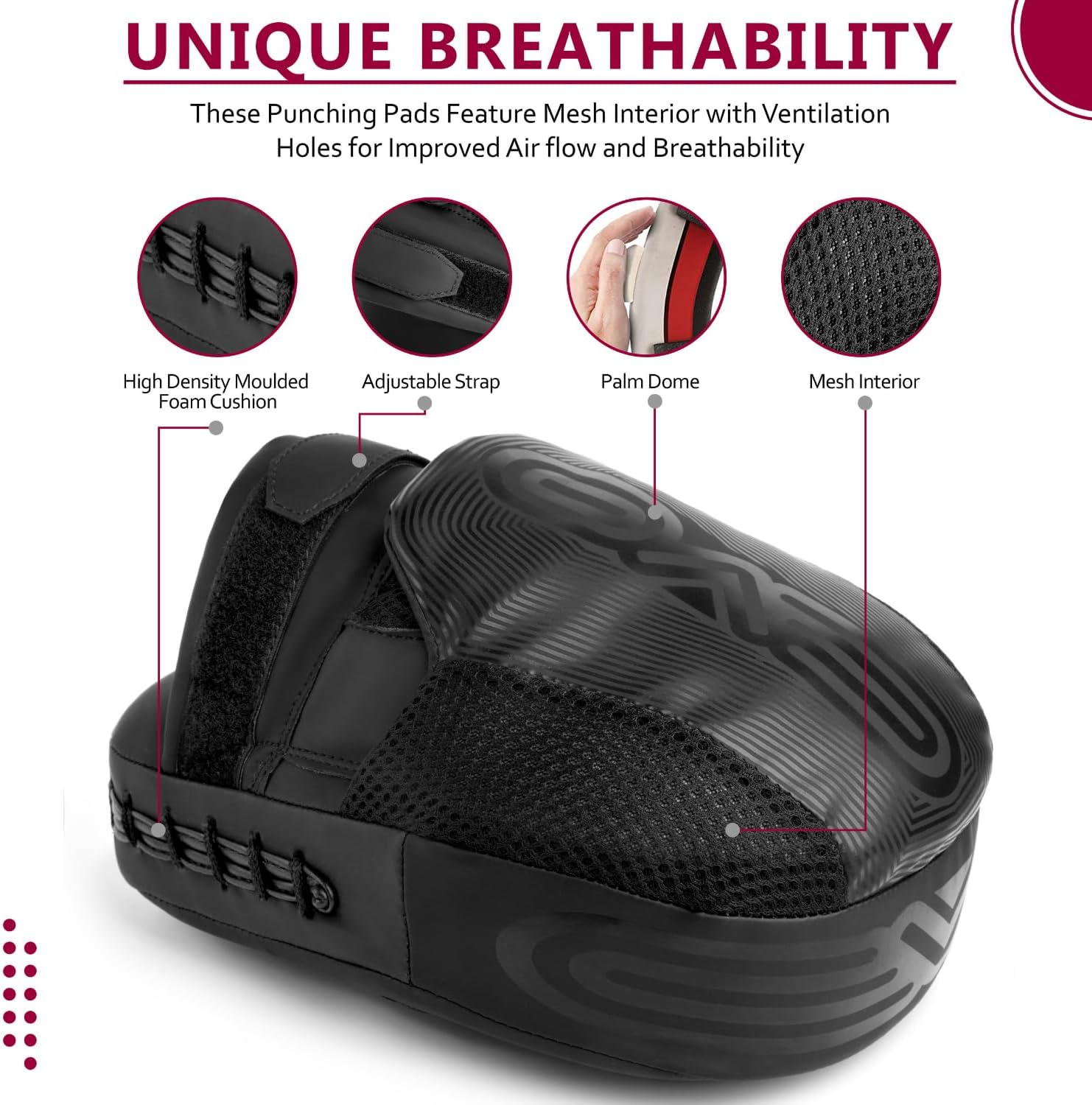 EVO Fitness Curved Boxing MMA Focus Pads Set Muay Thai Martial Arts Training Pads UFC PRO (Matte Black)