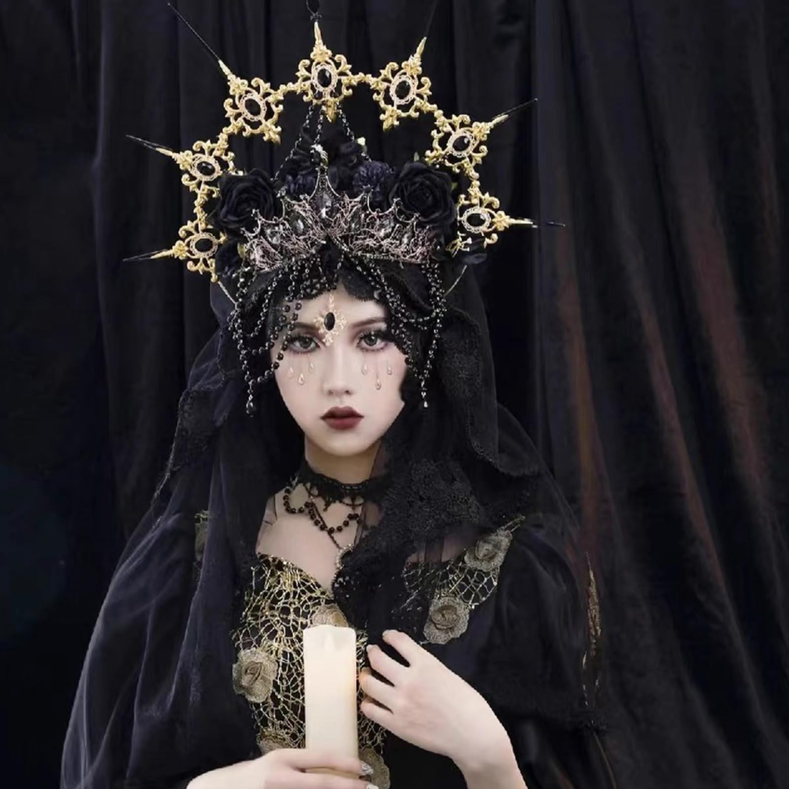 HUIFACAI Gothic Crowns Headpiece Madonnas Headwear Medieval Princess Queen Headbands Suitable for Photography Stage Props - Image 3