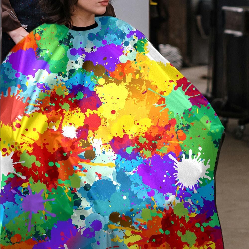 WIRESTER Fashionable Hair Cutting Barber Cape for Men Women, Waterproof Haircut Apron with Adjustable Snap Closure (65 x 55 Inches) - Corlorful Painting