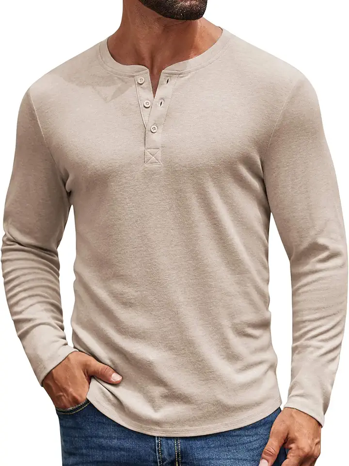 COOFANDY Mens Henley Shirts Long Sleeve Casual Pullover Shirt Fashion Button T-Shirt