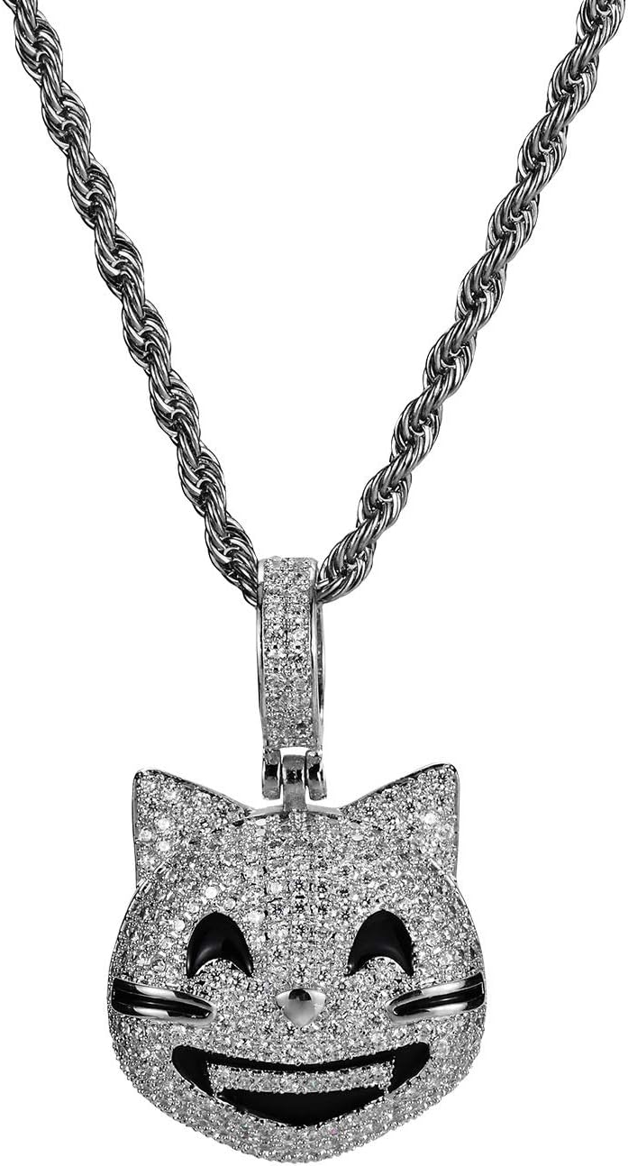 Iced Out Lucky Cat Pendant Necklace 18K Gold Plated Bling CZ Simulated Diamond Hip Hop Rapper Chain Necklace for Men Women