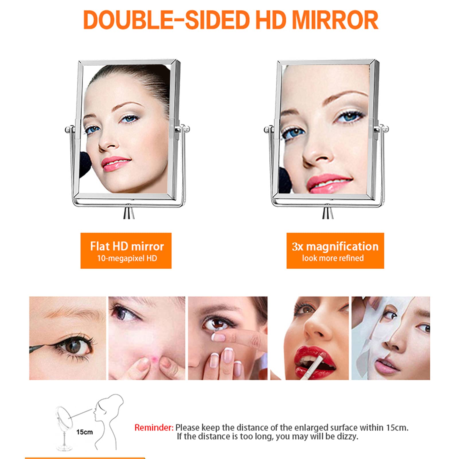 Specchio Trucco da Bagno Parete Rettangolare,Specchio Double Face Specchio Cosmetico Ingranditore,con Ingrandimento 1X/3X,Girevole a 360°,per Bagno Hotel Spa