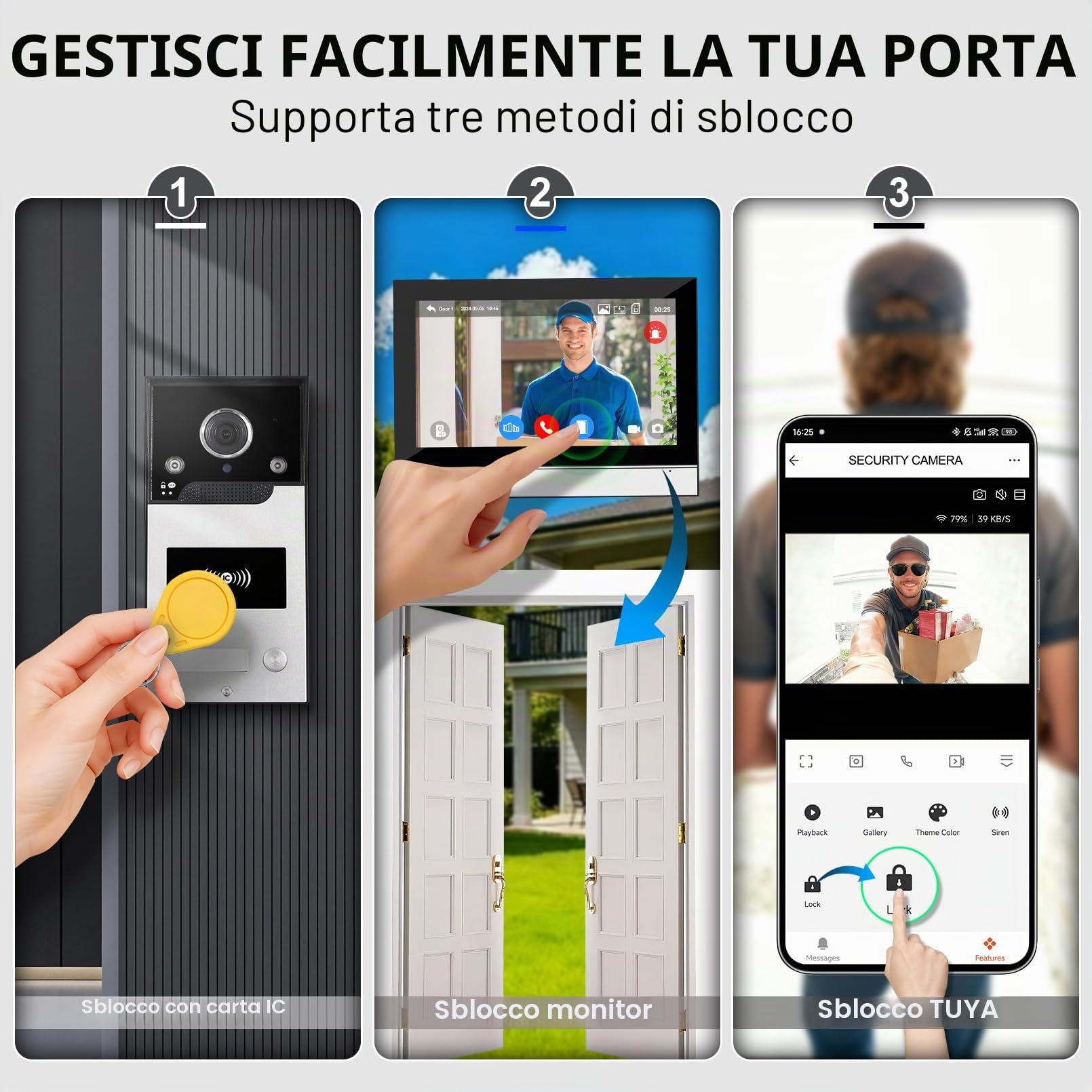 Tuya Videocitofono con WLAN, Videocitofono 1080p con Telecamera, 4 Fili, Sblocco tramite App/Carta, Rilevamento del Movimento, Registrazione e Riproduzione (25 cm)