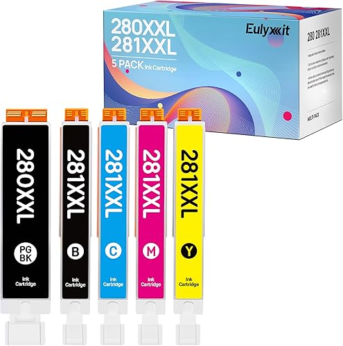 Eulyxit PGI-280XXL CLI-281XXL Paquete económico de 5 colores de repuesto para cartuchos de tinta Canon 280 281 para usar con Canon TR8520 TR7520