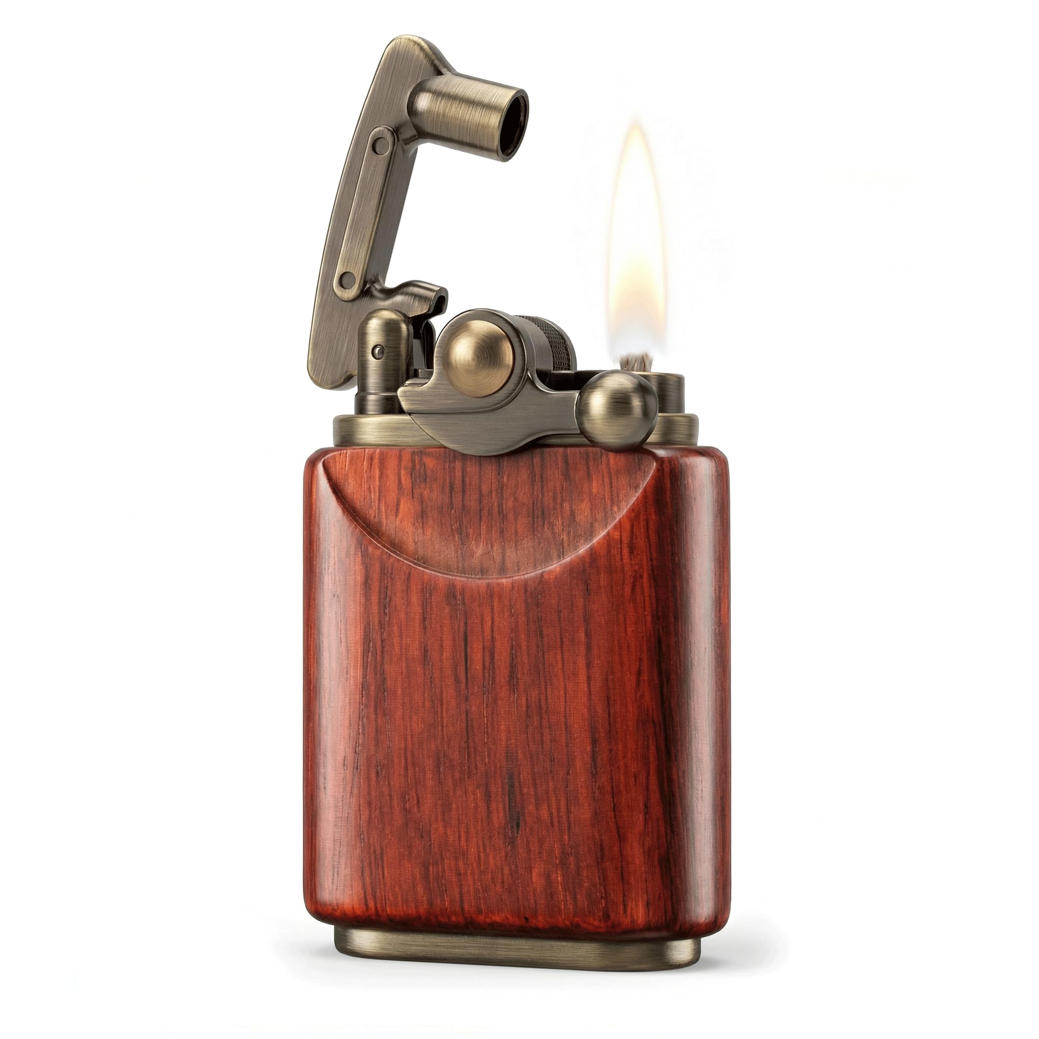 Rosewood Wooden Case Antique Type Soft Flame Rocker Arm Petrol Kerosene Lighter