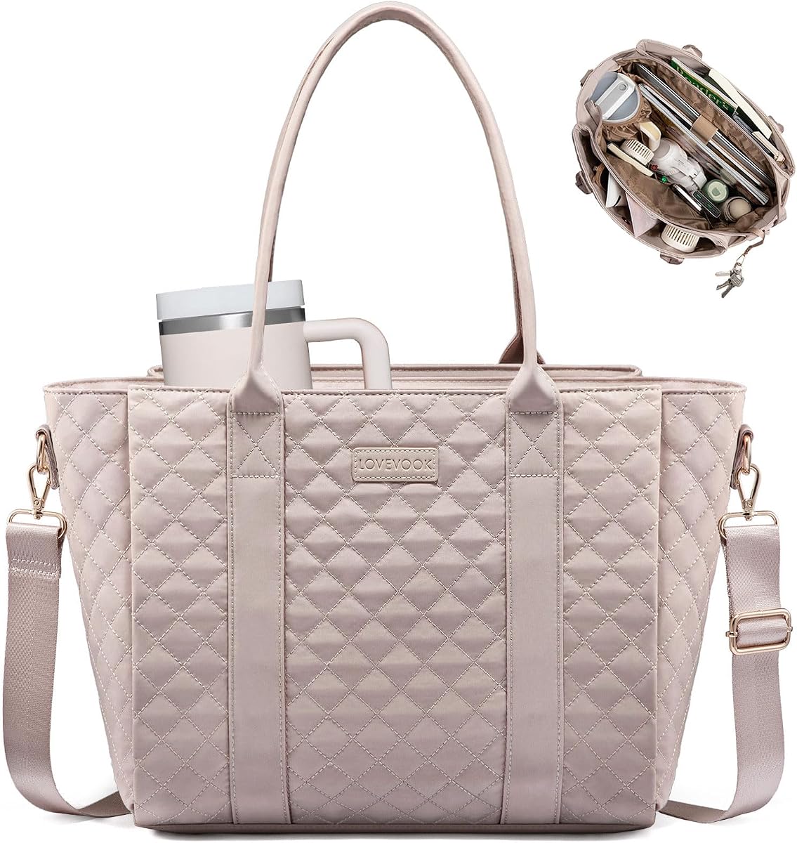 Teacher Tote Bag for Women, Quilted Work Tote Nurse Laptop Bag, Large Computer Shoulder Bags with Zipper for Travel