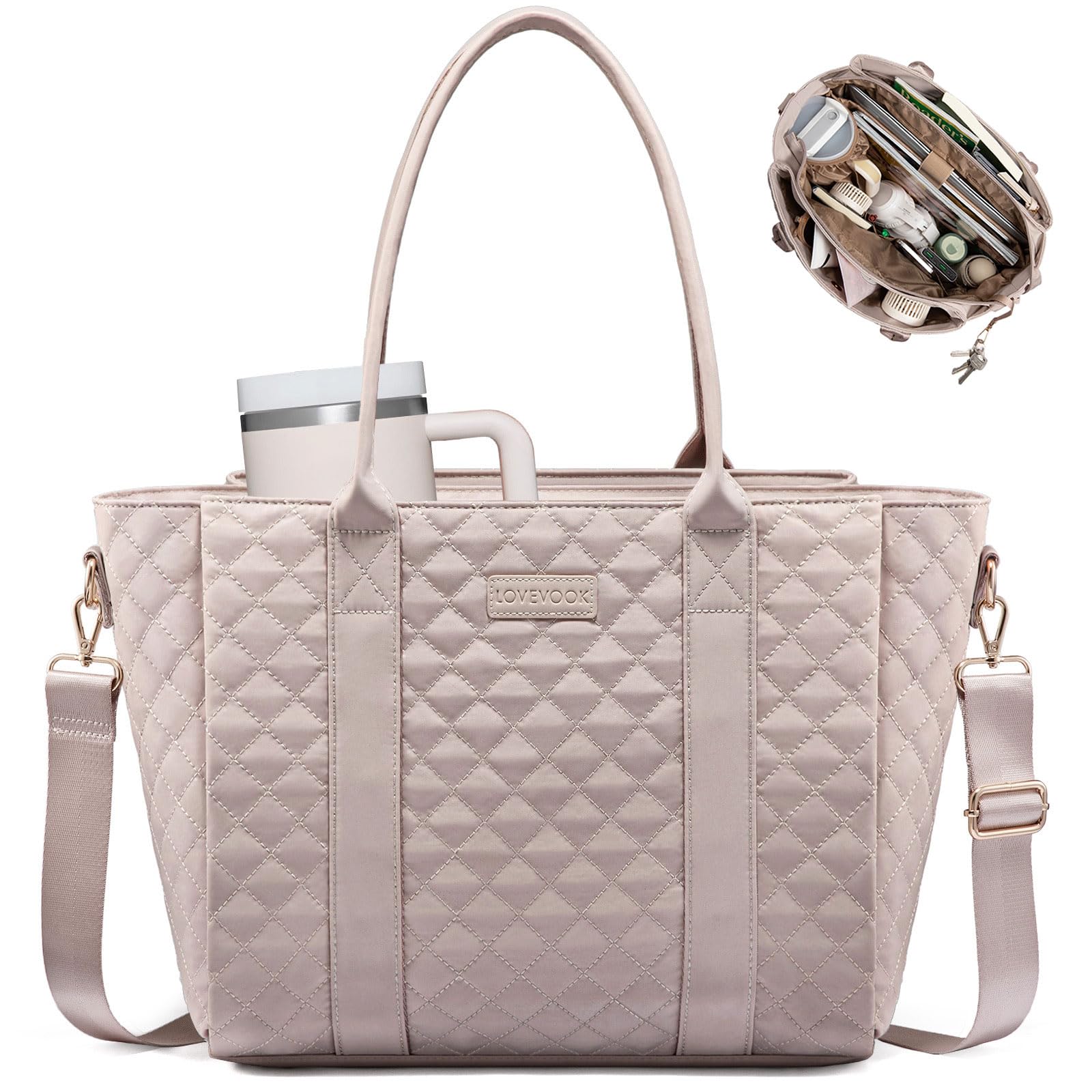 LOVEVOOK Teacher Tote Bag for Women Quilted Work Tote Nurse Laptop Bag Large Computer Shoulder Bags with Zipper