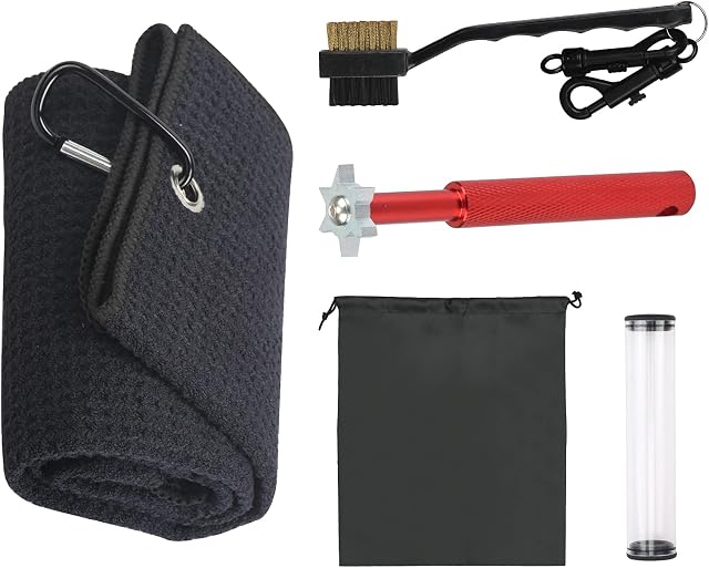 MEETANG Colf Club Cleaner Brush and Golf Towel Kit 3pcs Golf Cleaning Kit Golf Club Groove Sharpener Accessories for Men Women Golf Cleaning Gifts