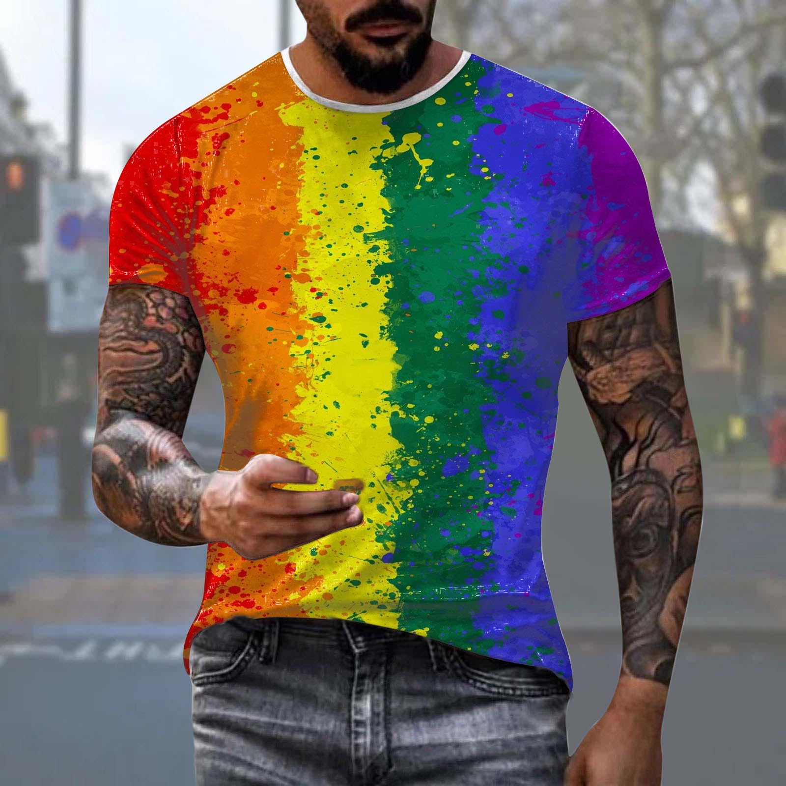 Regenbogen T-Shirts Herren Kurzarm Oversized Tshirt Bunt Rainbow T-Shirt Mit Aufdruck Modische Farbverlauf Tee Shirt Coole Streetwear Oberteil Streetstyle Tshirts Lustig Neuartiger Tops