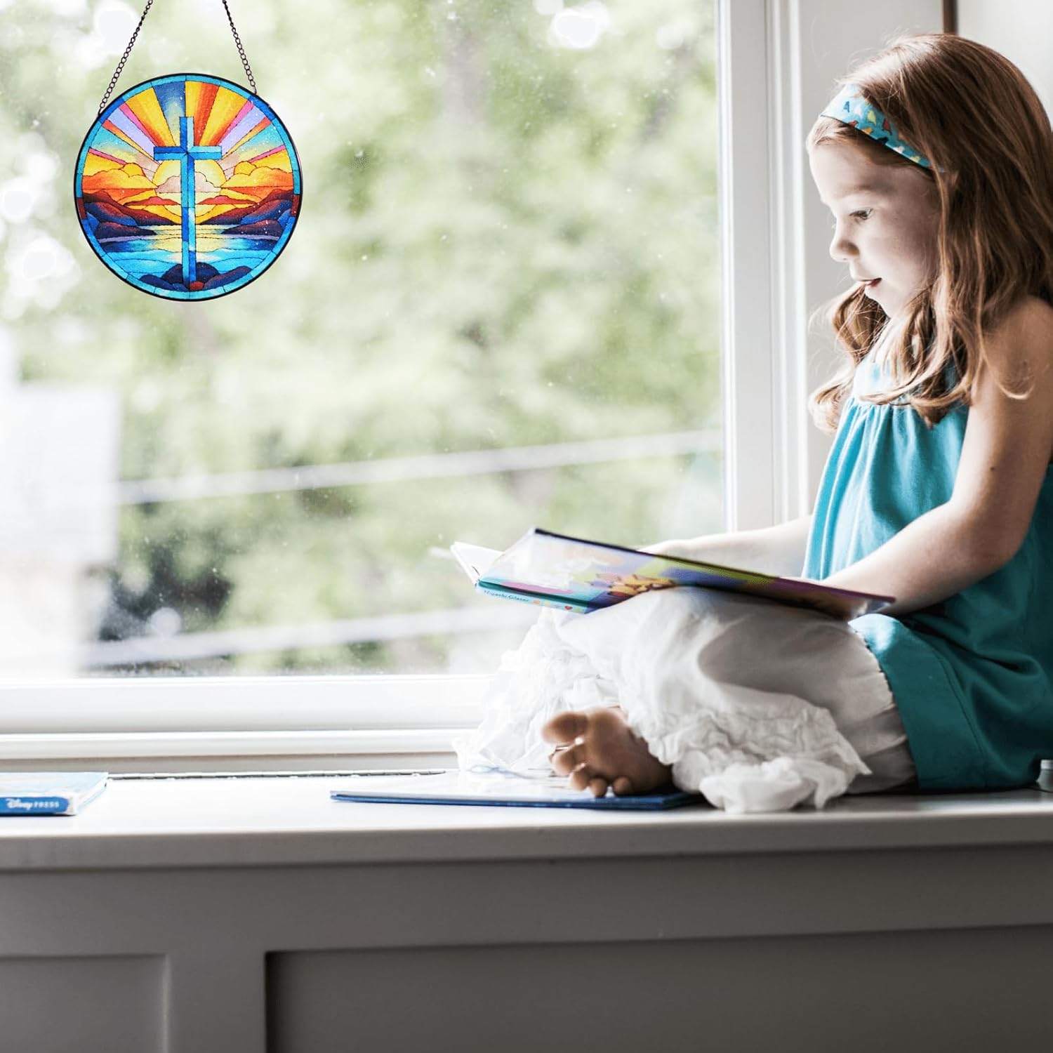 Stained Glass Cross Window Hanging, 8''/20CM Suncatchers for Windows Diamond Textured Glass Cross Decorative Hanging Ornaments Stained Glass for Chirstmas Suncatcher Window Panel Gift Home Decor - Image 5