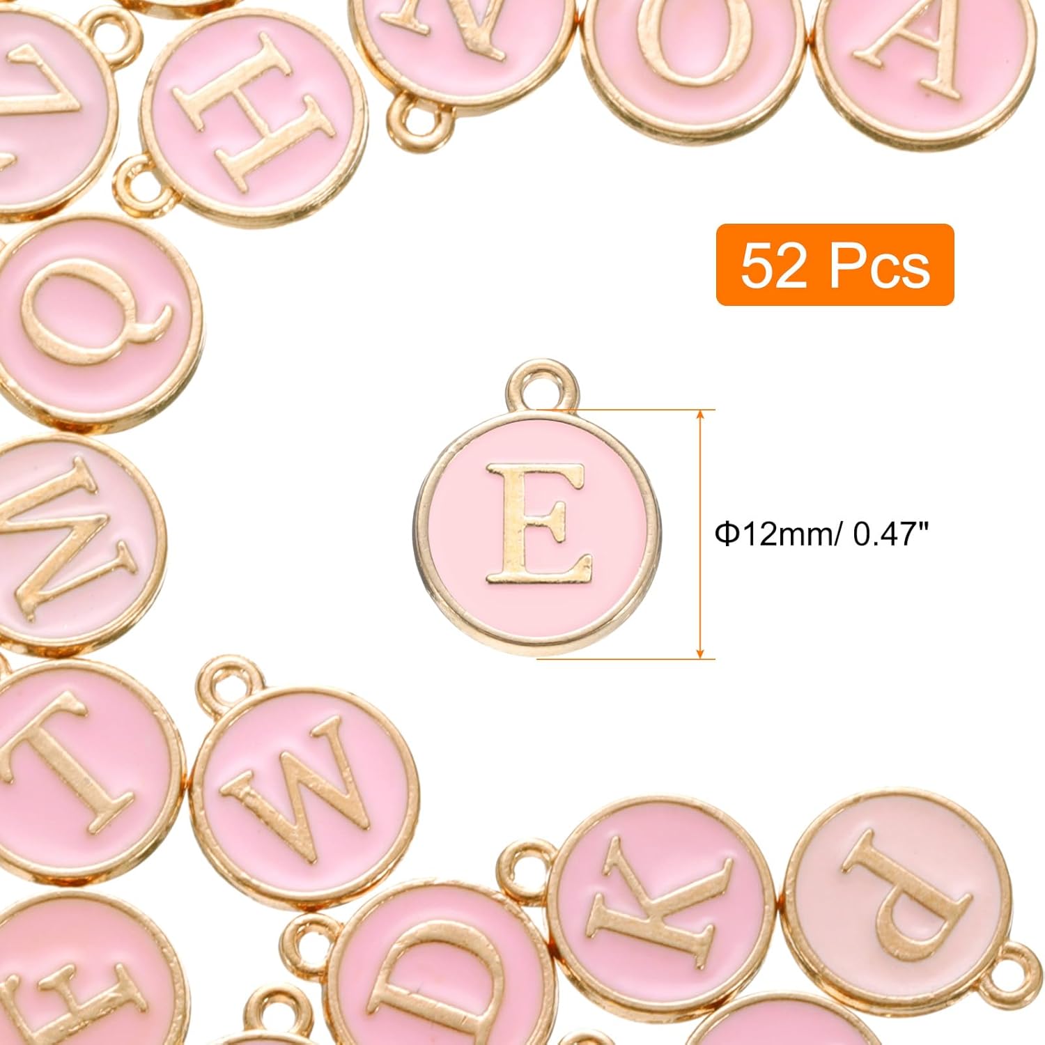 uxcell 52pcs Letter Charm, Enamel Letter Pendants, Alphabet E Pendants Double Sided Beads Charm for DIY Bracelet Necklace Pendants Earring Jewelry, Pink - Image 2