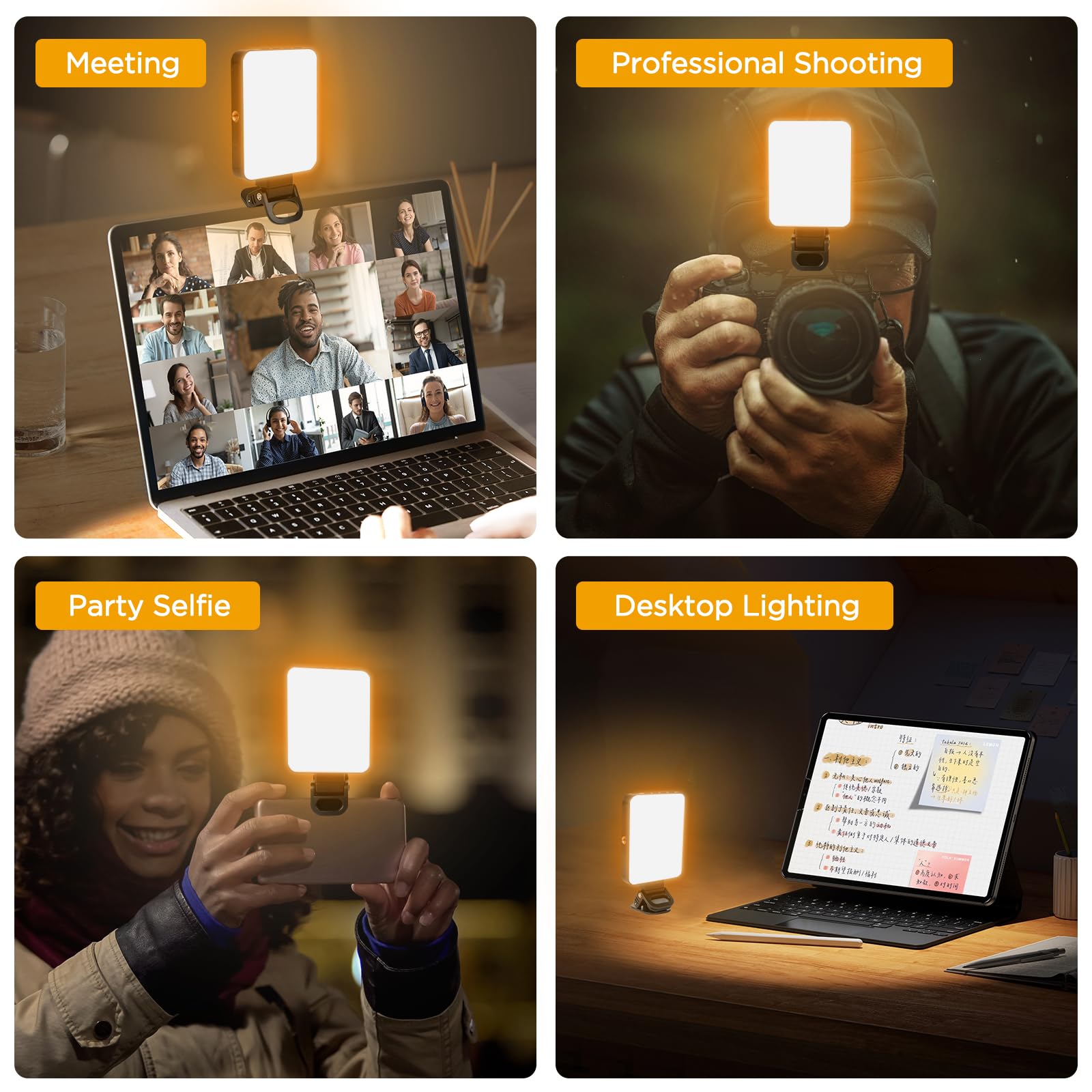AiQInu Luce per Video 128 LED, 3 modalità di luce video, batterie integrate da 2000Mah, CRI 95+, luce selfie telefono a morsetto, luce per videoconferenza per iPhone, iPad, laptop