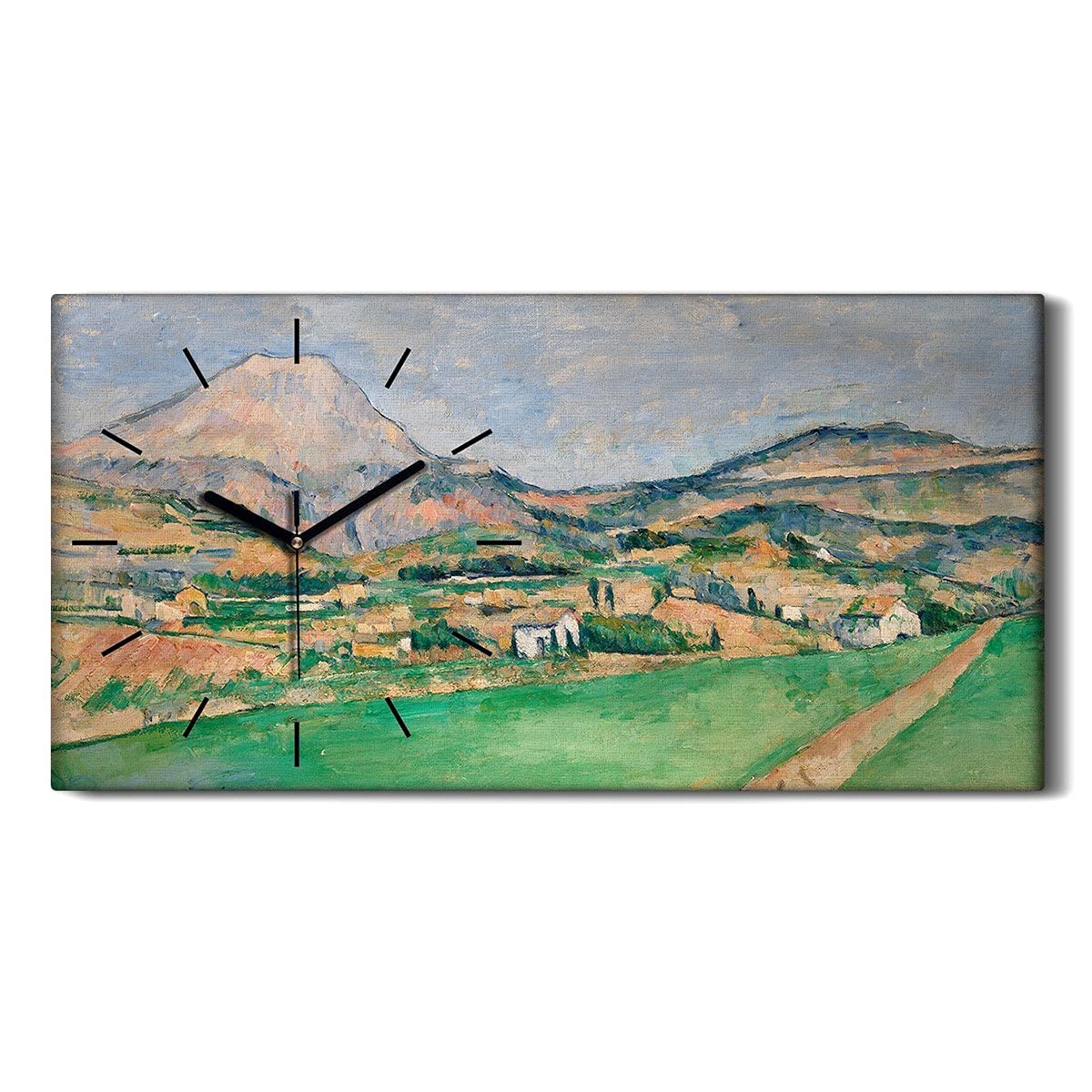 Horloge sur toile 60x30cm Mont Sainte Victoire avec aiguilles noires silencieuses