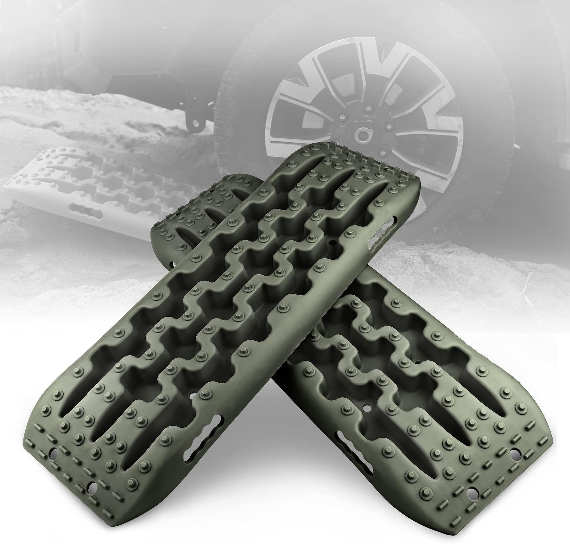 Traction Boards Recovery Tracks Tire Ladder 4WD Recovery Mat for 4X4 Offroad Sand Snow Mud Track (Olive)
