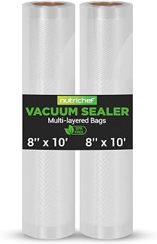 NutriChef Vacuum Sealer Bags 8x10 Rolls 2 Pack - Food Saver, Seal a Meal - Commercial Grade, Heavy Duty, Wrinkle Free, Keeps Produce Fresh, Ideal for Storage, Meal Prep, Sous Vide Cooking