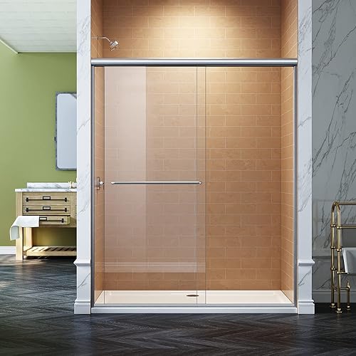 Miniatura 13 de SUNNY SHOWER Puerta de ducha semi-sin marco de 60 pulgadas de ancho x 72 pulgadas de alto, puerta de ducha de vidrio doble corredera, cabina
