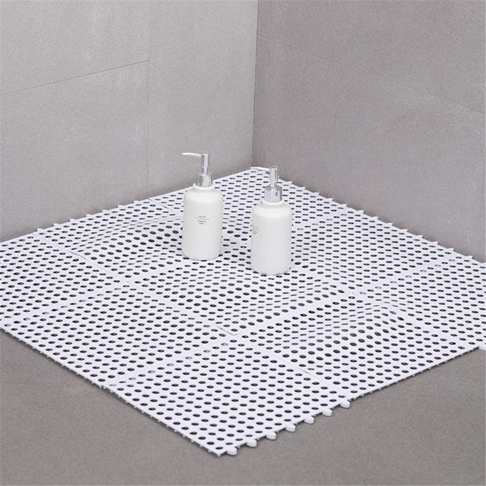 Hiseng Tappeto Doccia Antiscivolo, Cuciture ad Incastro Tappetino Lavabile Tappetini Antiscivolo con Fori di Scarico e Ventose, per Bagno, Cucina, Casa Interno Esterno (Bianco,9pcs)