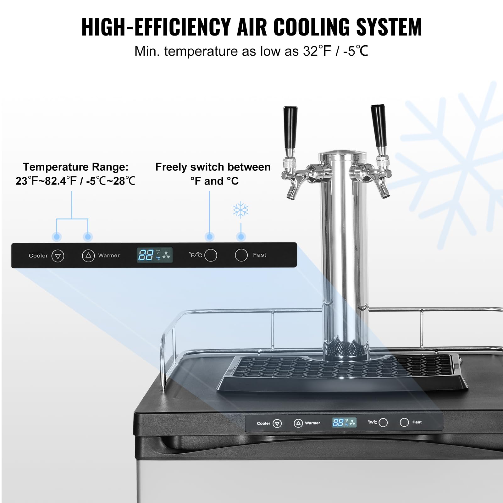 Happybuy Beer Kegerator, 162l Dual Tap Draft Beer Dispenser, Full Size Keg Refrigerator With Co2 Tank, Drip Tray, Temperature Control, Silver on Fridge.com - View 3
