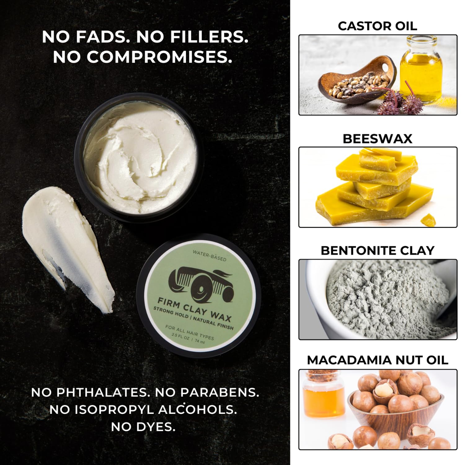 Brightside Firm Clay Wax, Strong Hold Natural Finish Water Based Hair Styling Clay For Men, For All Hair Types - Image 3