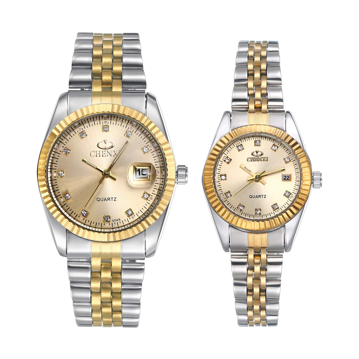 JewelryWeHis and Her Matching Couple Watches Gold-Silver Tone Quartz Calendar Watch