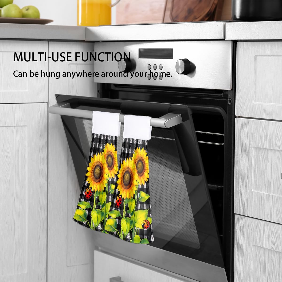 Pardick Hanging Towels 2 Pcs Plaid Sunflower Kitchen Hand Bath Towels Tie Towel Soft Absorbent Dish Cloth Tea Bar Towel for Home Hotel Kitchen Decor,A-13