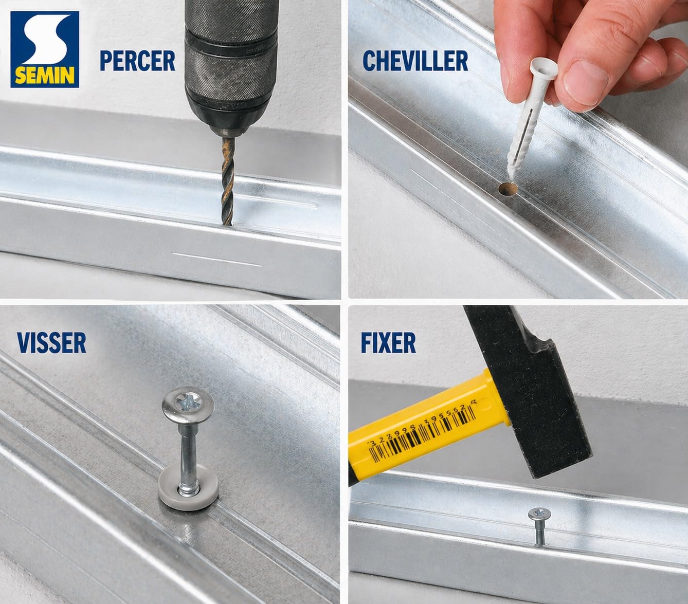 SEMIN Chevilles à Frapper 6x40 mm – Lot 400 (2x200) – Cheville Nylon Expansion avec Clou A1 – Fixation Rails Placo & Cloisons – Pose Rapide