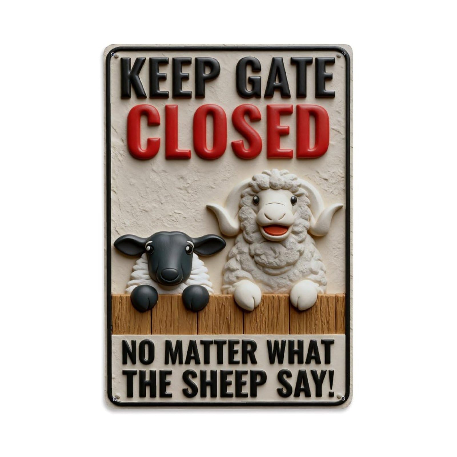 Keep Gate Closed Sheep Say Vintage Metal Tin Sign Retro Wall Decor, Bar Garage Cafe Kitchen Home Wall Art Poster Decoration 8x12inches
