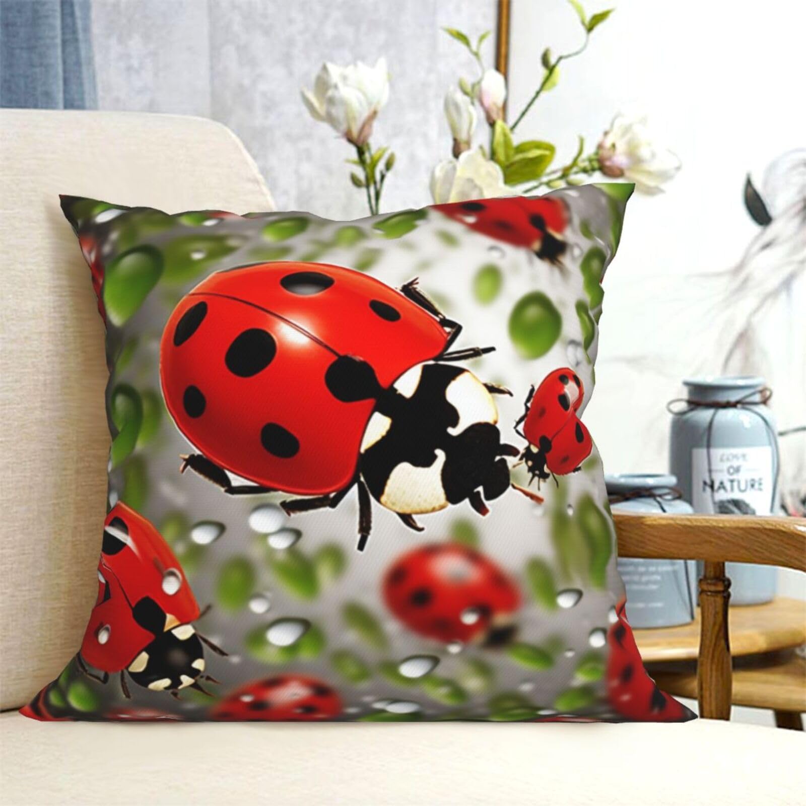 Fodpand Black Decorative Throw Pillow Covers 16"X16" Ladybug Cushion Cases Square Modern Farmhouse Pillow Cases Soft Cozy Cushion Covers For Couch Sofa Bedroom Home Decor Pillowcase