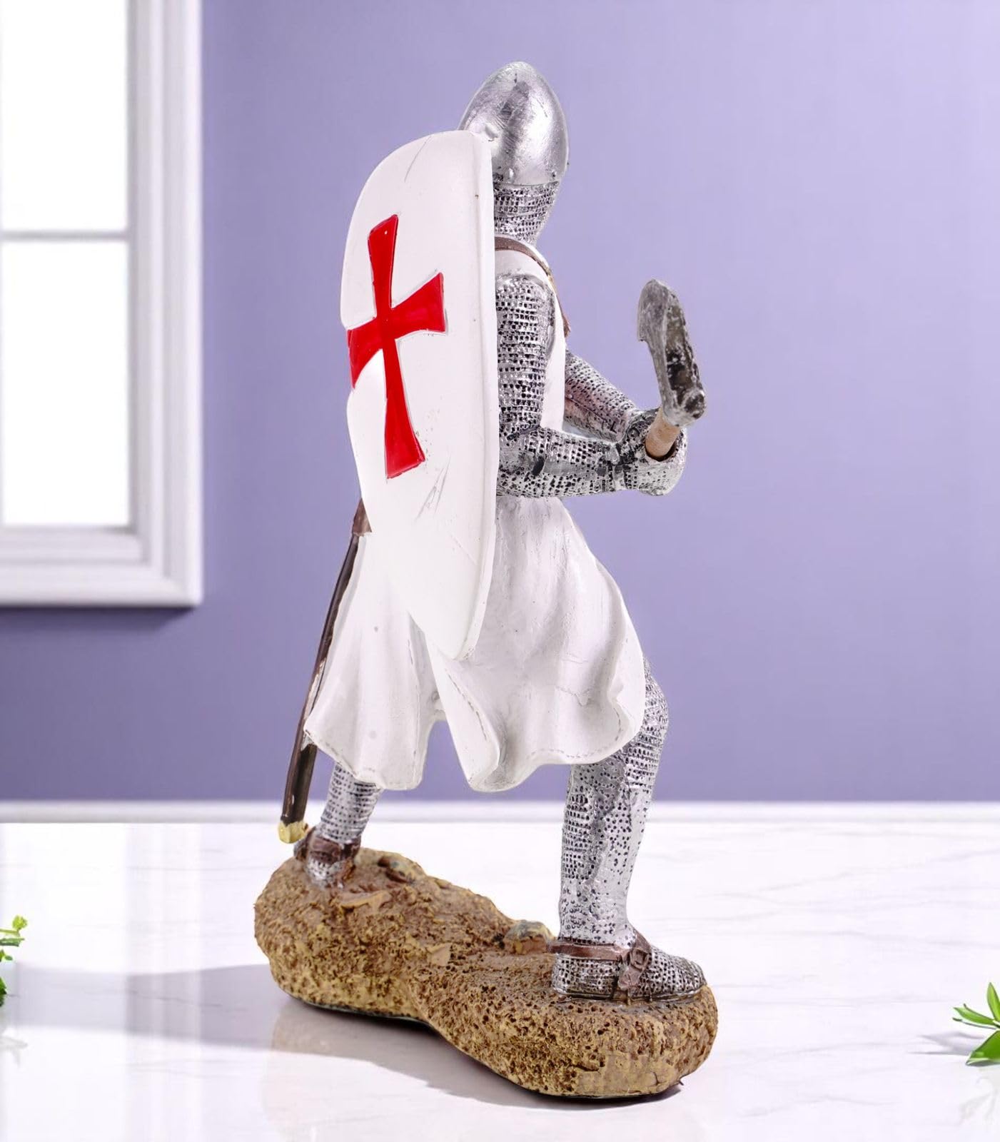 Kremers Schatzkiste Figura de caballero templario con hacha y escudo, pintado a mano, 19 x 17 cm, estatua de polirresina | Artículo de coleccionista perfecto y regalo para los amantes de la historia y