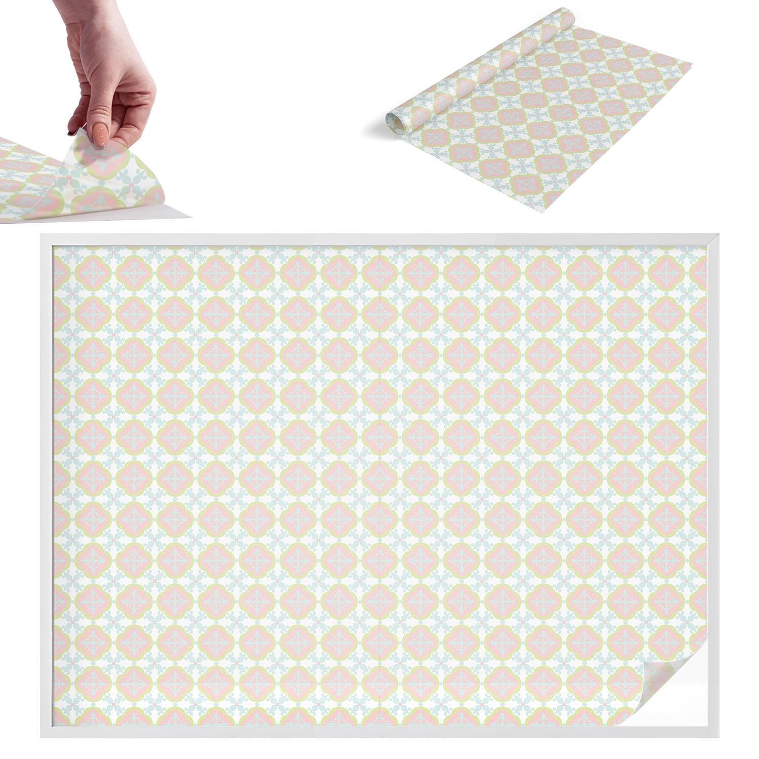 Film dépoli pour vitre 200x146 cm en PVC autocollant style vitrail ornement pastel