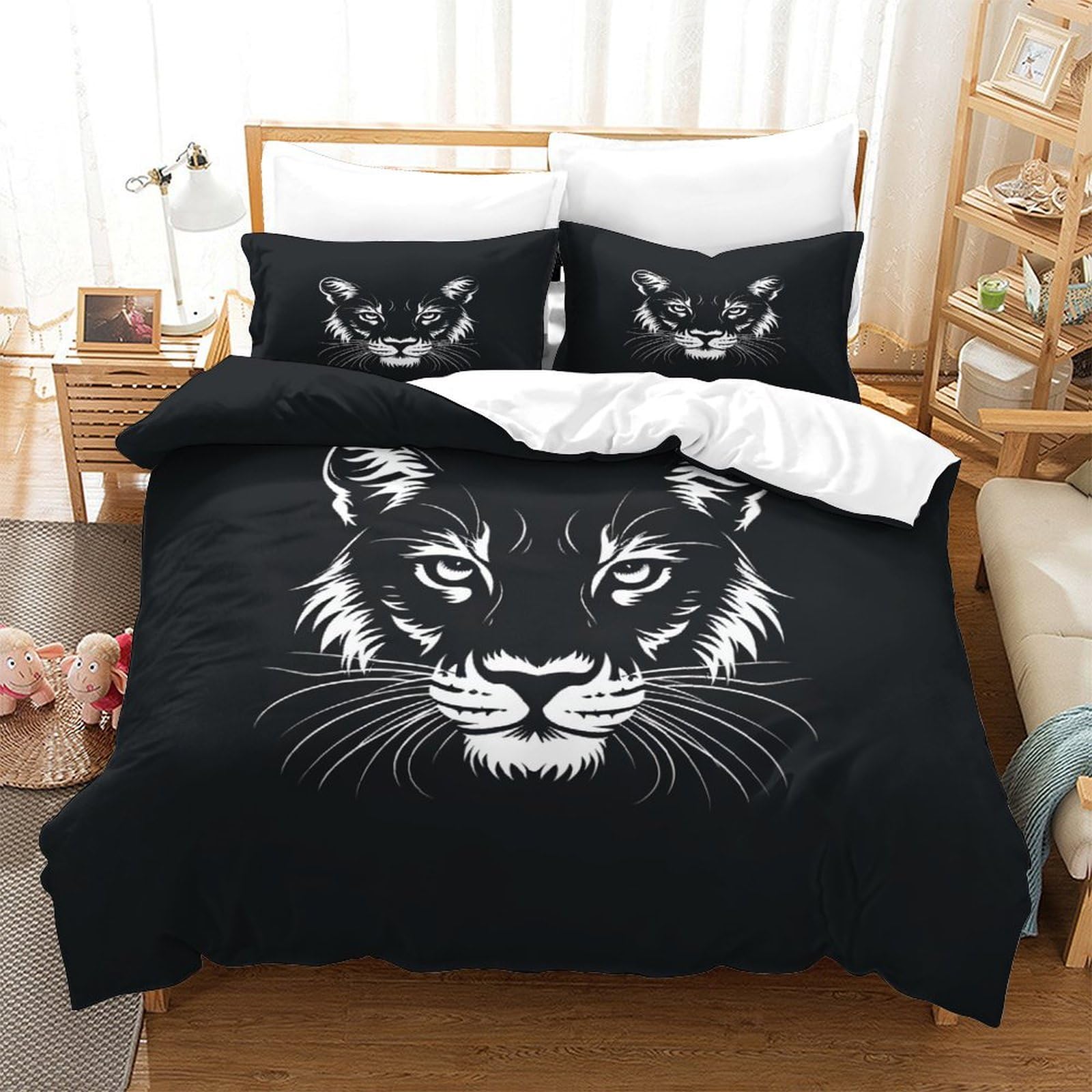 Stampato in 3D tigre Copertina Stampata Microfibra Disegnata Biancheria Da Letto Ipoallergenico Con 2 Federe,Double（200x200cm）, Per Ragazzi Adulti