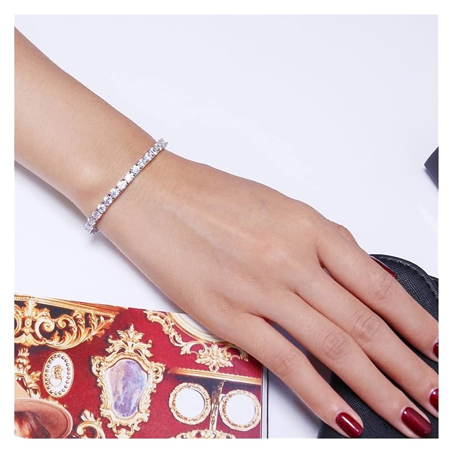 925 銀とクリスタルダイヤモンドのエレガントなブレスレット Amazon.co.jp: クラシック15-21cmテニスブレスレット925銀2mm