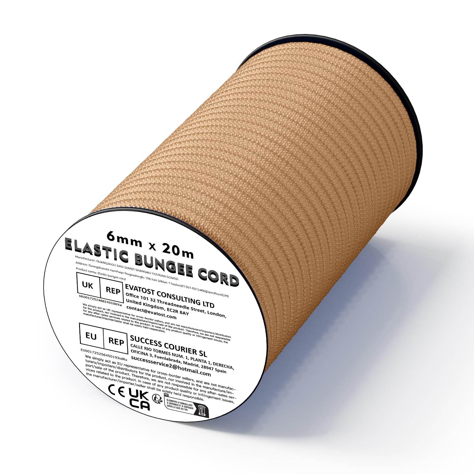 Corda elastica anti shock, 6 mm x 20 m, color cachi