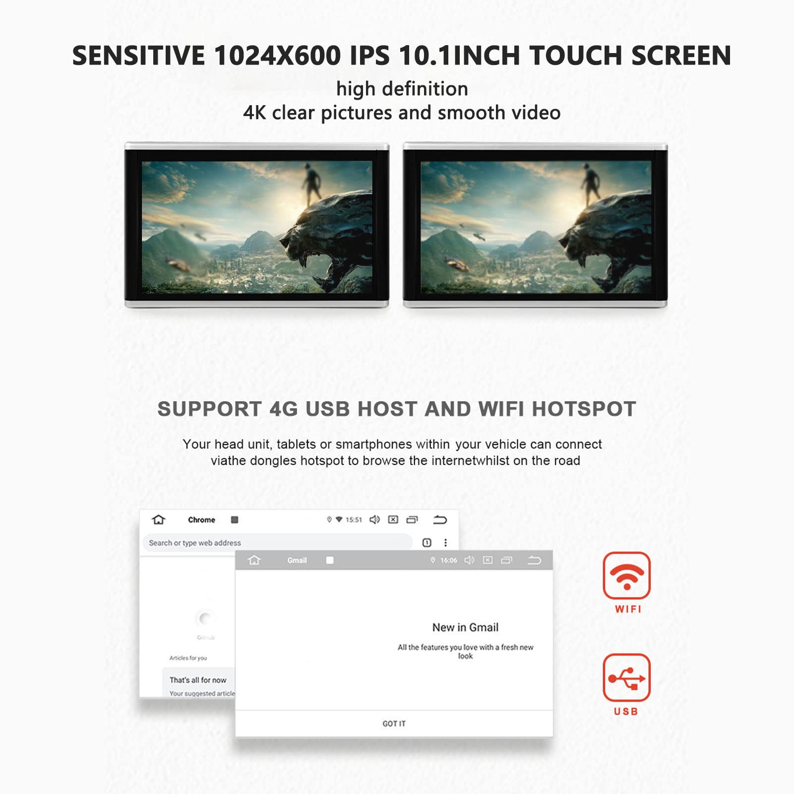 Pantalla Multimedia para Autom¨®vil, Reproductor de DVD para Reposacabezas para Conectar Tel¨¦fonos M¨®viles, Tabletas y Otros Dispositivos Inteligentes para Reproducir Videos,