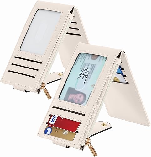 Miniatura 2 de Chelmon Cartera de mujer delgada con bloqueo RFID, billetera plegable con varios compartimientos para tarjetas con bolsillo con cremallera, Beige,