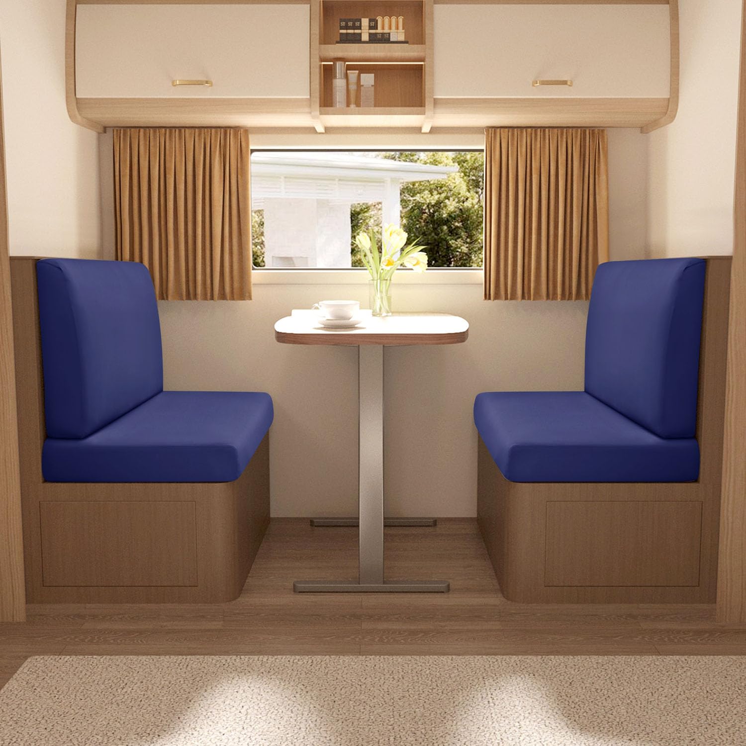 Housses De Coussin De Dinette De RV Imperméables, Housses De Siège De RV Ensemble De Cabine De Dinette Housses De Coussin De Banc (Bleu Marine,2 Housse de Dossier + 2 Housse de Banc)