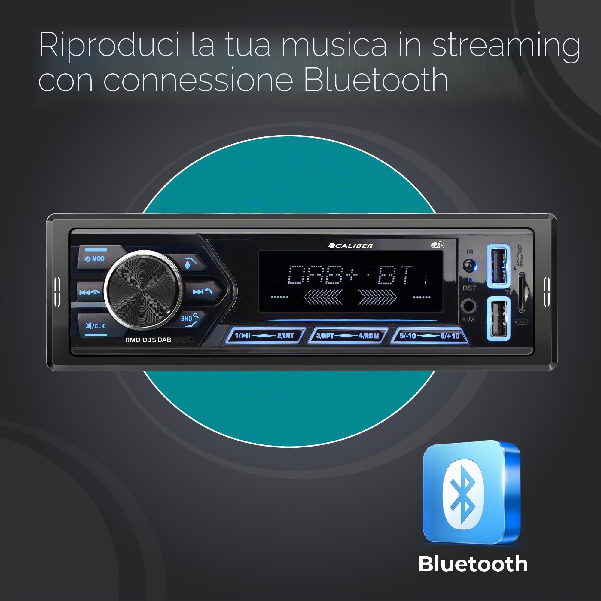 Caliber Autoradio Bluetooth 1DIN, sintonizzatore Dab+/FM, 4 x 55 W, USB/Micro SD, ricarica 2,1 A, ingresso ausiliario, vivavoce, uscita RCA, compatibile con MP3/WMA/APE/FLAC/AAC