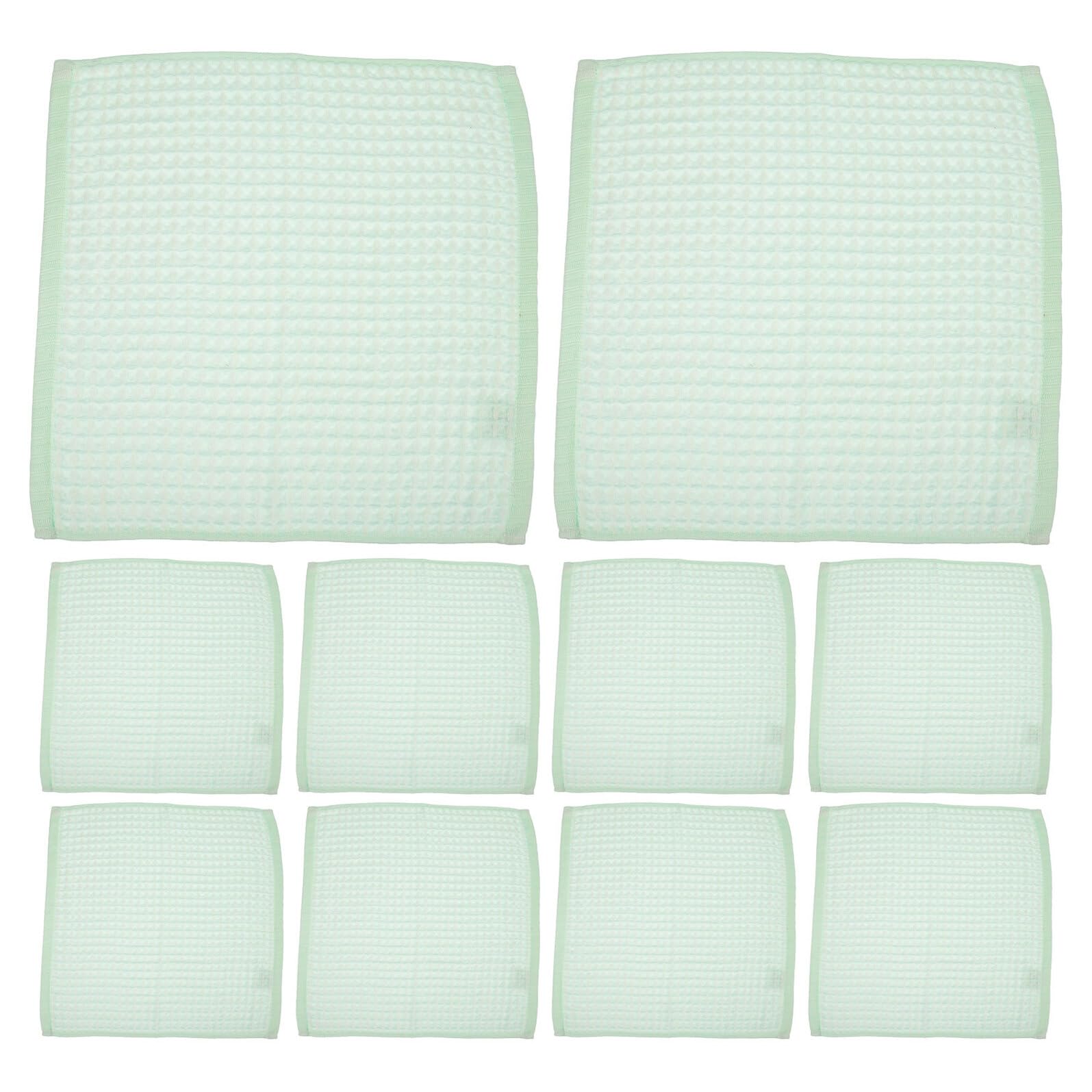 IMIKEYA Panni da cucina quadrati in cotone 100% puro consistenza waffle assorbente lavabili e riutilizzabili 35 x 35 cm colore verde chiaro confezione da 10 pezzi per la pulizia dei piatti