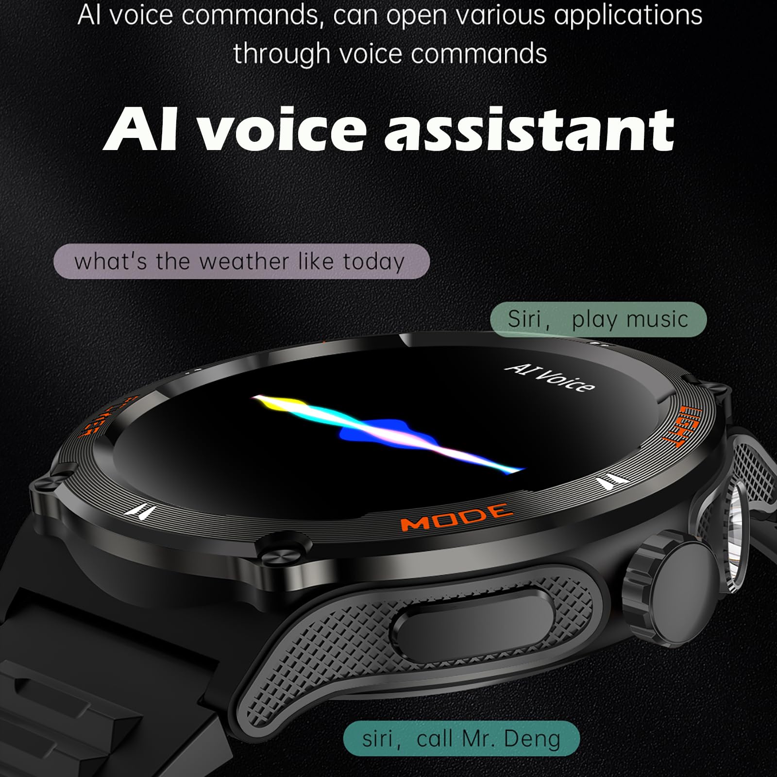 Yihou Reloj inteligente con brújula y linterna, rastreador de actividad militar para Android iOS (respuesta de llamadas Bluetooth/marcación de llamadas), reloj inteligente resistente AI, asistente de