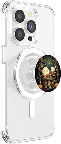 Miniatura 9 de Libros de lectura de fantasmas lindos para Halloween, bosque, calabaza, librería, PopSockets, PopGrip estándar