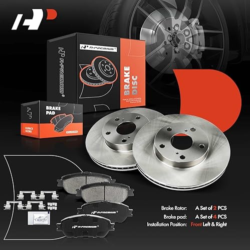 Miniatura 8 de A-Premium Kit de rotores de freno de disco ventilados delanteros de 10.83 pulgadas (10.827 in) + pastillas de cerámica compatibles con modelos