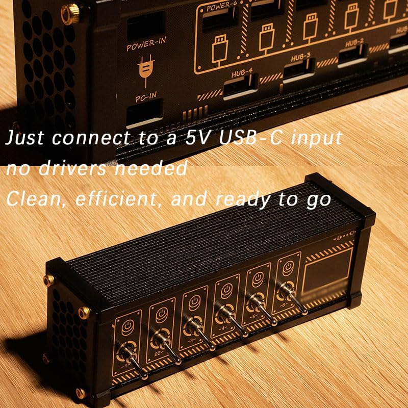 Répartiteur USB-C à 6 ports de bureau avec bouton de commande et transfert de données