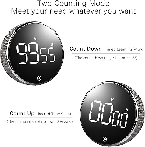 Miniatura 8 de MAIDELI Temporizadores digitales de cocina, temporizador magnético de cuenta regresiva con pantalla LED grande, volumen ajustable para aula, cocina,